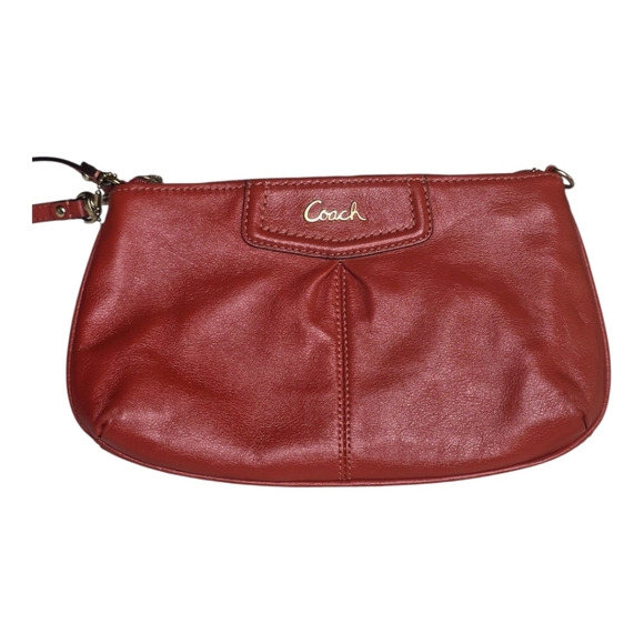 Coach Ashley Leather Wristlet Burnt Orange Gold Logo Clutch Bag - Picture 2 of 11